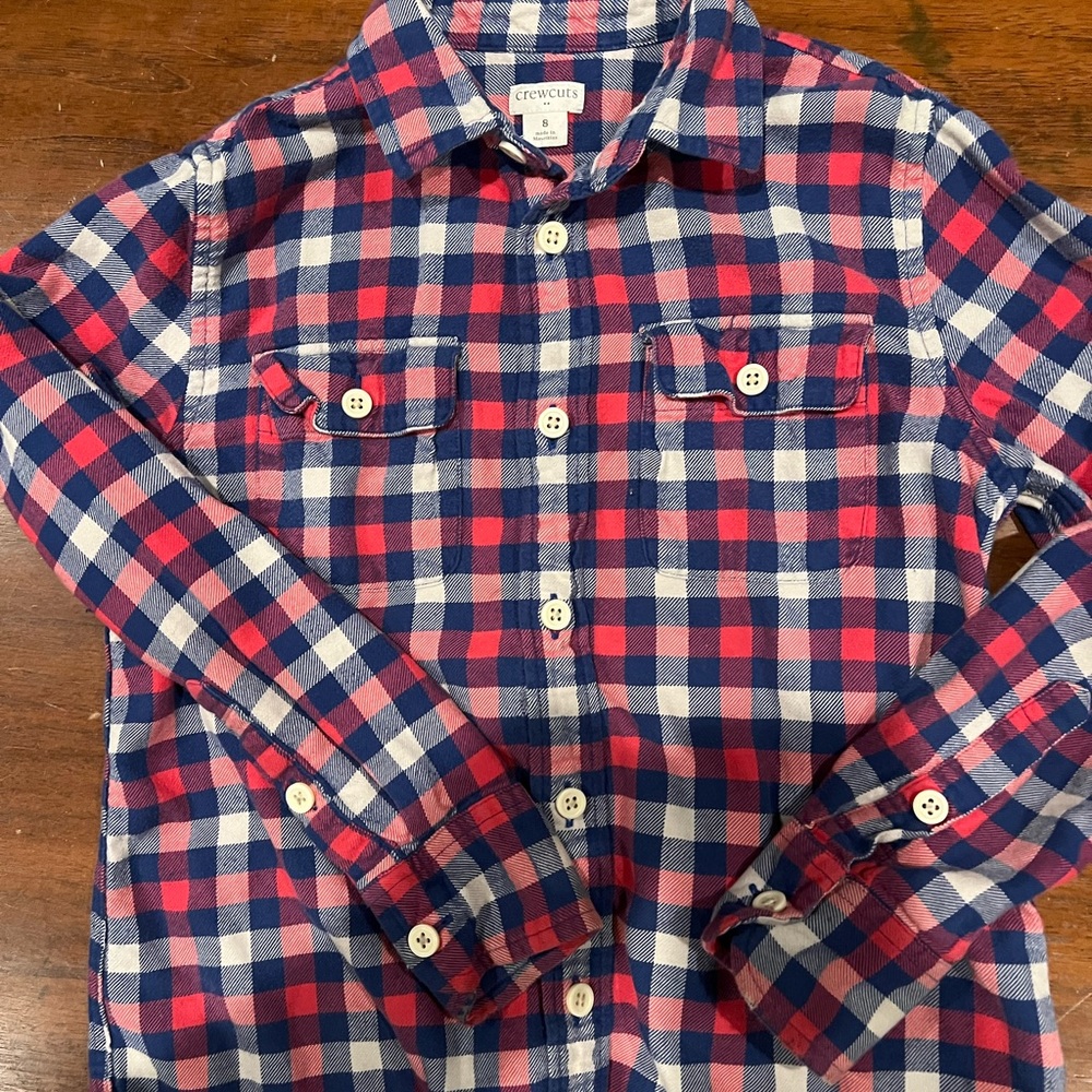 J. Crew Crewcuts boys button down soft cotton long sleeved shirt plaid size 8